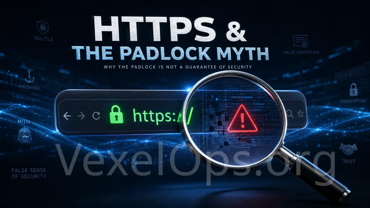 Cover image illustrating HTTPS security with a browser address bar, a padlock symbol, and lines representing data encryption.