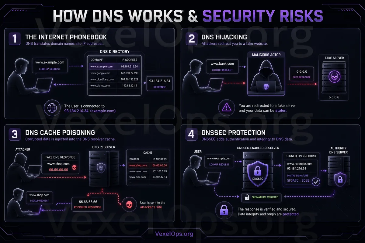 Conceptual illustration of DNS resolution, explaining how DNS assists in connecting to website servers after a user inputs a URL.