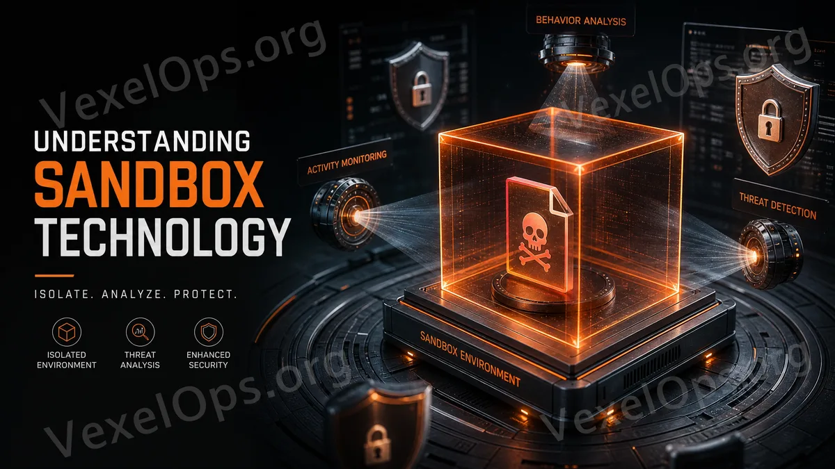 Cover image depicting a suspicious file isolated in a transparent safe area, accompanied by a padlock and a shield, illustrating sandbox security.