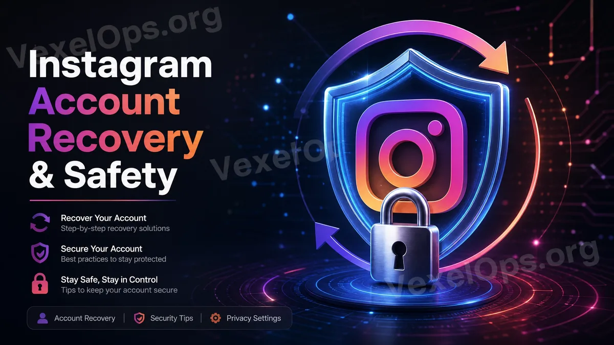 Instagram account frozen and appeal recovery cover image showing account disable prompt, appeal form, padlock shield, and recovery arrow.