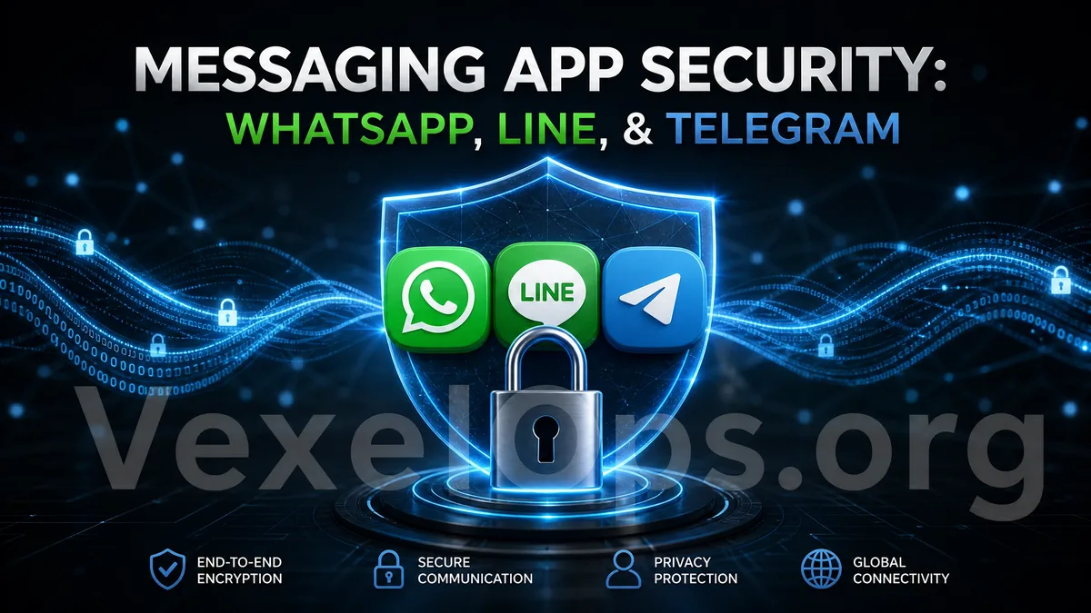 Account security tips for messaging apps, highlighting phone chat interfaces, verification codes, locks, and account protection shields.