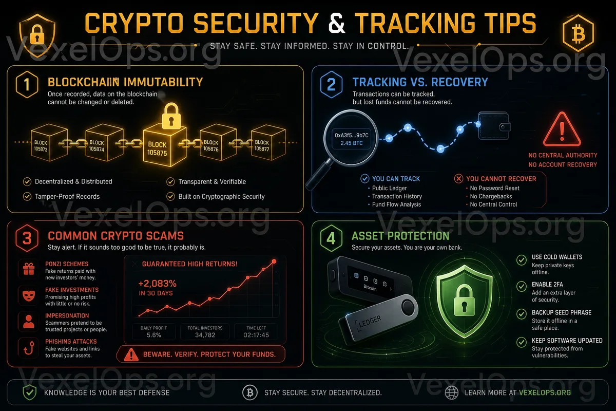 Illustration of cryptocurrency on-chain tracing, depicting the victim's wallet, scam address, fund transfers, and multiple wallet splits.