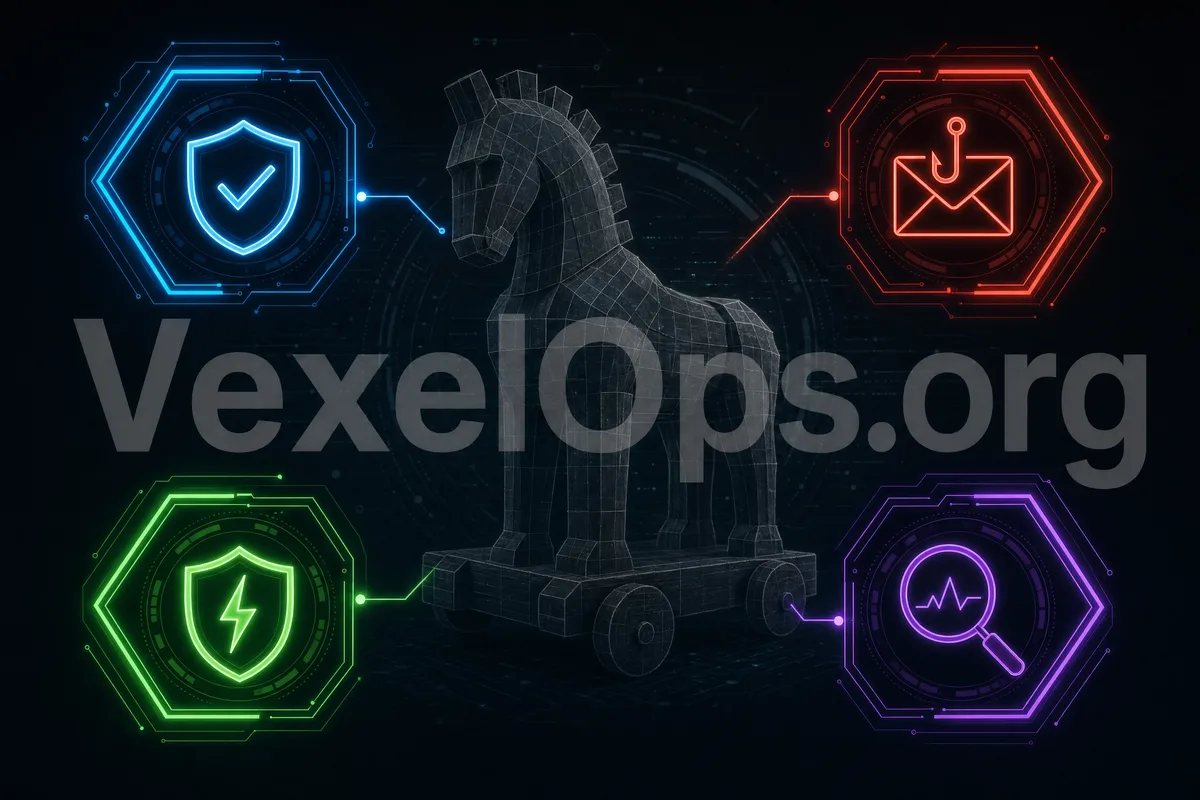 Flowchart illustrating Trojan risk processes, showing suspicious messages, malicious attachments, app installations, permission authorizations, remote control risks, and security
