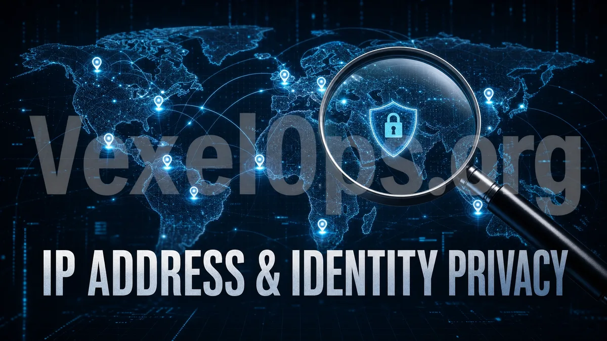 Infographic on IP addresses, VPN, Proxy, and network nodes, reminding users that an IP address can only serve as a connection clue and should not be equated with true identity.