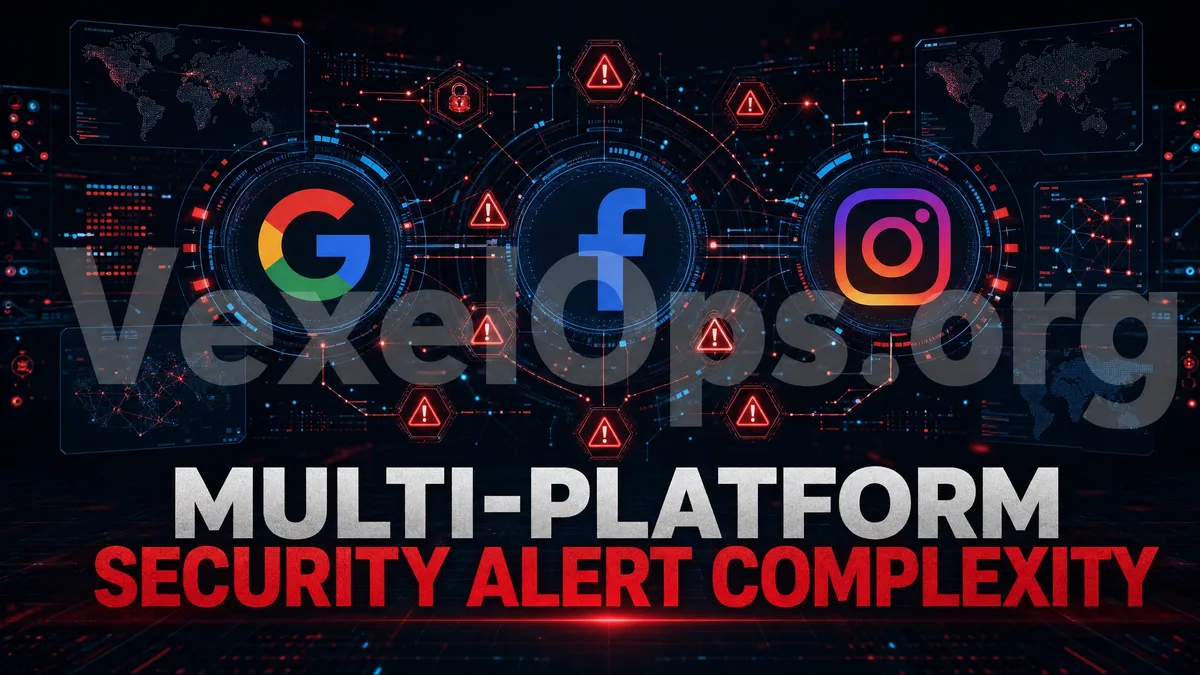 Diagram showing the security warnings and associated risks across multiple platforms including Google, Facebook, and Instagram.
