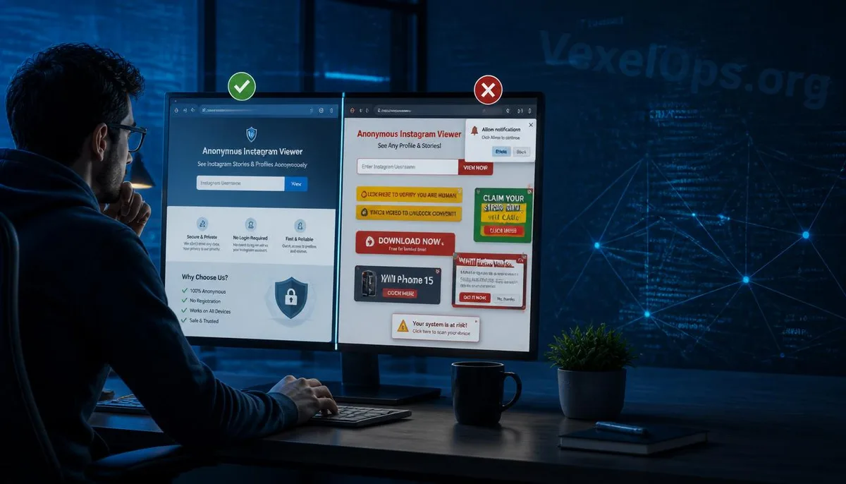 Users comparing multiple Instagram anonymous viewer websites to identify potential security risks.