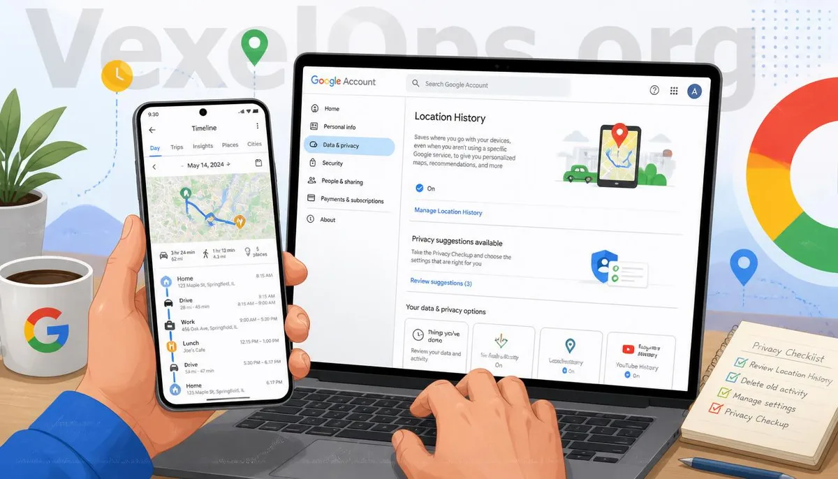 Users managing Google Maps location history and Google account privacy settings.
