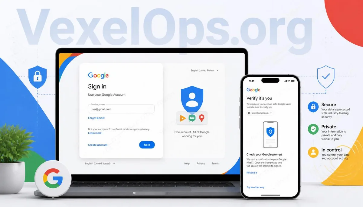 Illustration for VexelOps article about Google account login issues