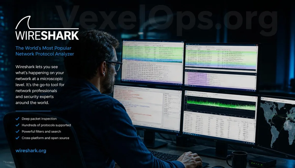 Information security personnel using Wireshark to analyze network packets and traffic.