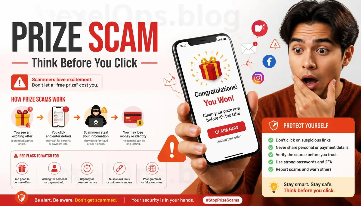 Information cover image for identifying lottery scams and fake activities upon receiving a winning notification.
