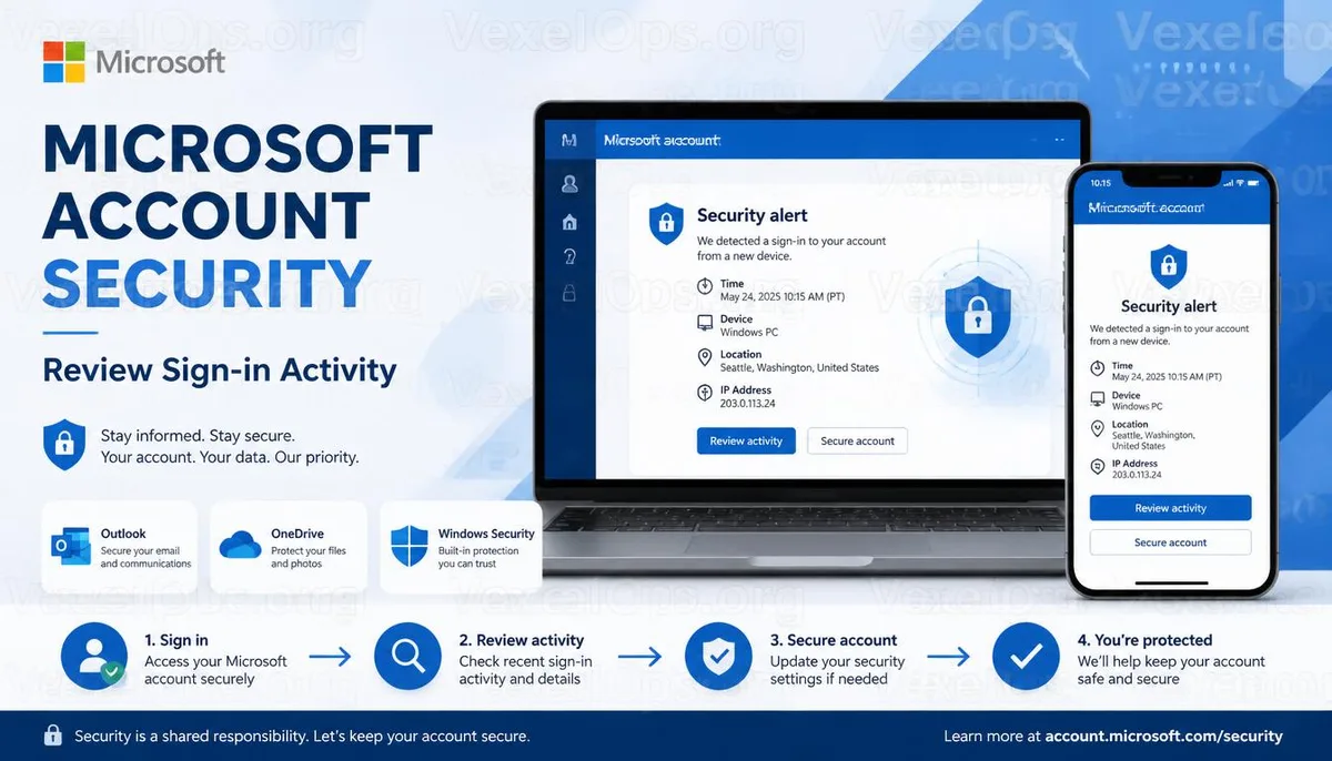 Cover image for Microsoft account login security notification and account protection information.