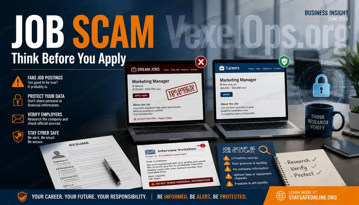 Cover image about identifying fake job recruitment websites and job scam risks.