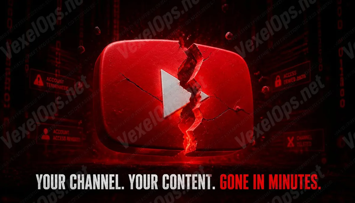 3D visual cover image concept for YouTube channel account hacking.