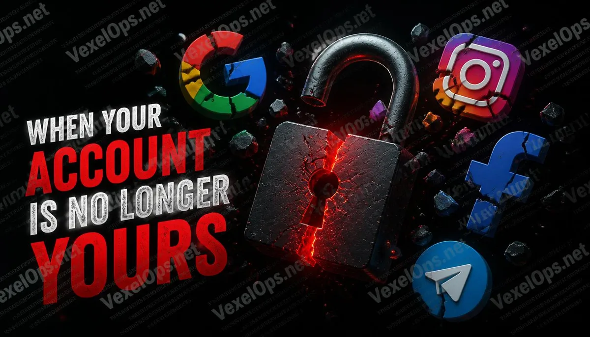 Abstract 3D concept cover image for cross-platform security risks after account hacking.