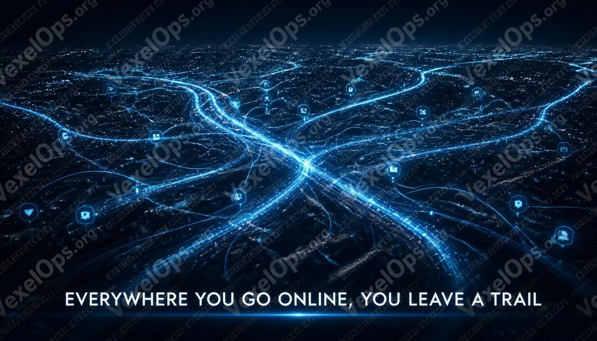 Aerial view of the urban night light trails representing the concept of digital footprints.