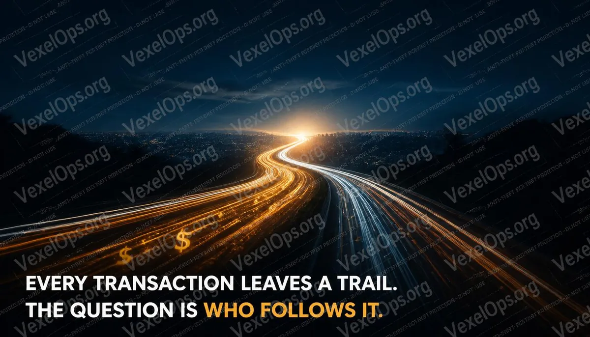 Concept cover image illustrating cryptocurrency fund tracing as a city light rail extending into the distance hope.