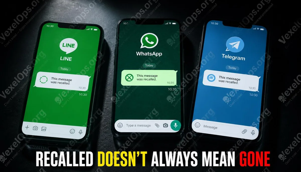 Cover image showing the concept of recalled messages on LINE, WhatsApp, and Telegram.