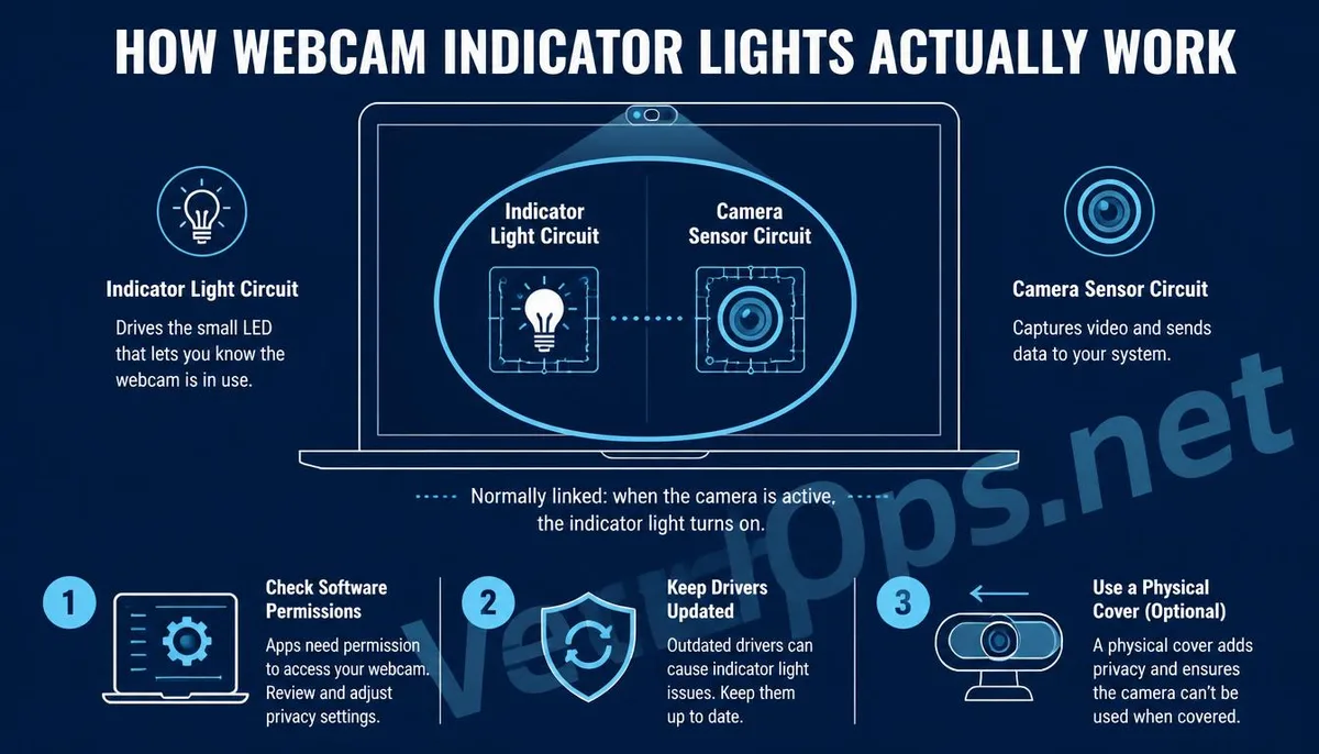 Diagram illustrating the principle of the laptop camera indicator light linked to the sensor circuit.