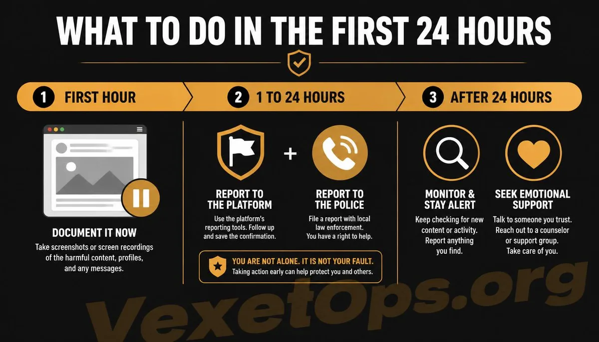 Timeline graphics for handling the first 24 hours after a private video leak.