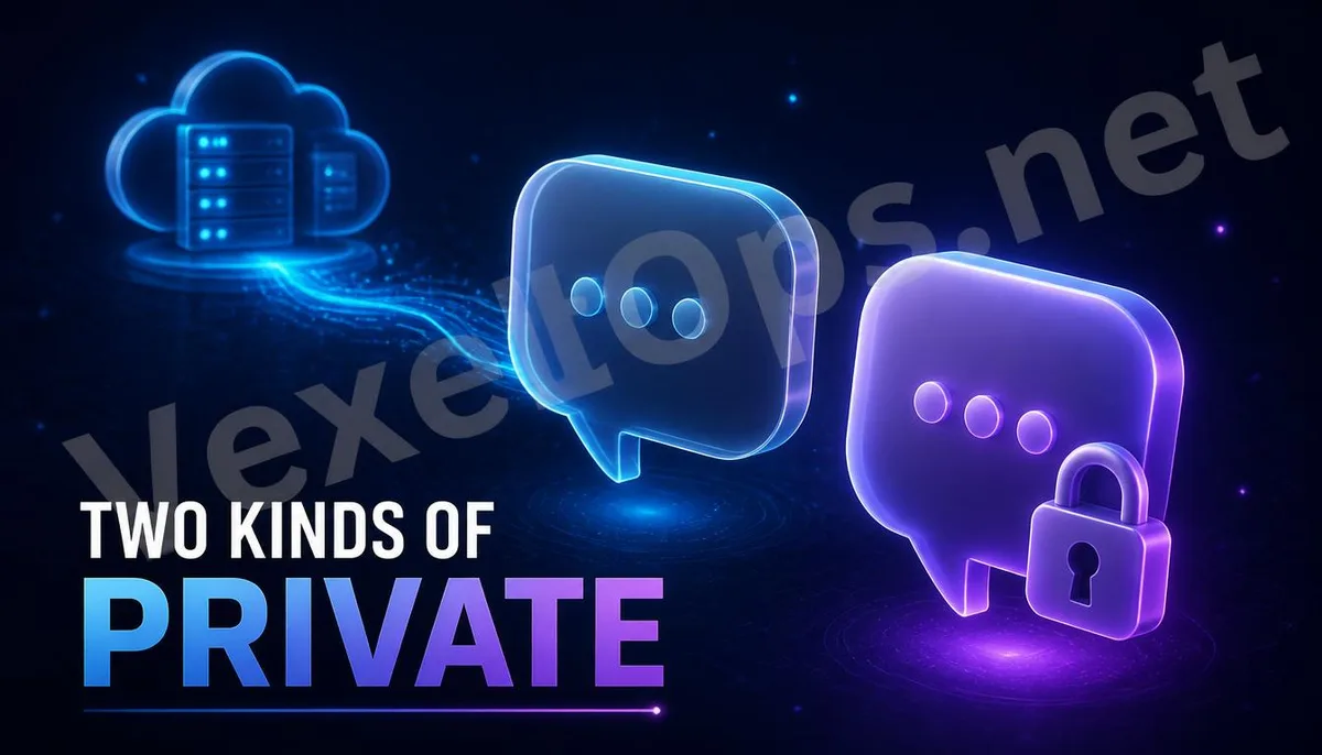 3D image representing encryption differences between two chat modes.