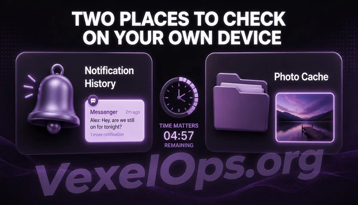 Illustration showing two channels for self-checking: notification logs and album cache.