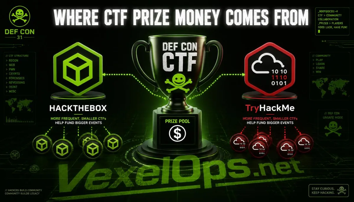 Illustrative image of prize scales in DEF CON CTF, HackTheBox, and TryHackMe competitions.
