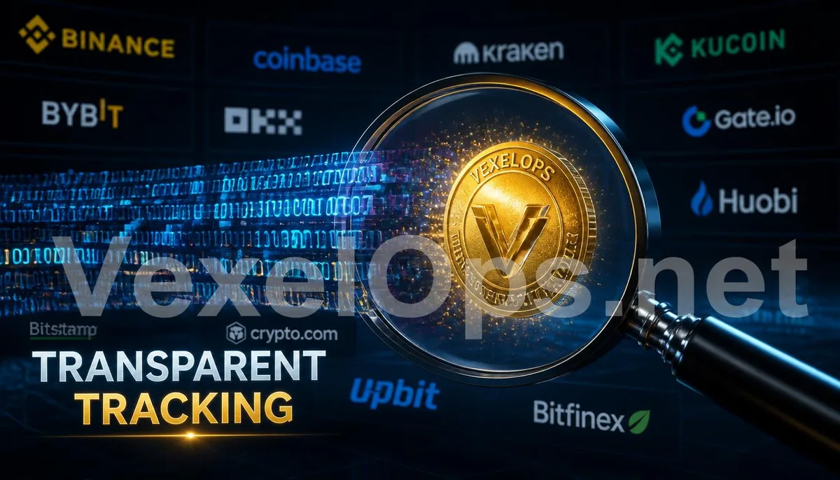 3D rendering displaying professional tools detecting and locating hidden funds, accompanied by VexelOps branding, embodying transparent and professional fund tracking technology.