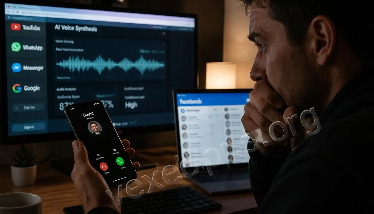 Realistic scenario of scammers using cloned voices of friends and family for identity deception in calls