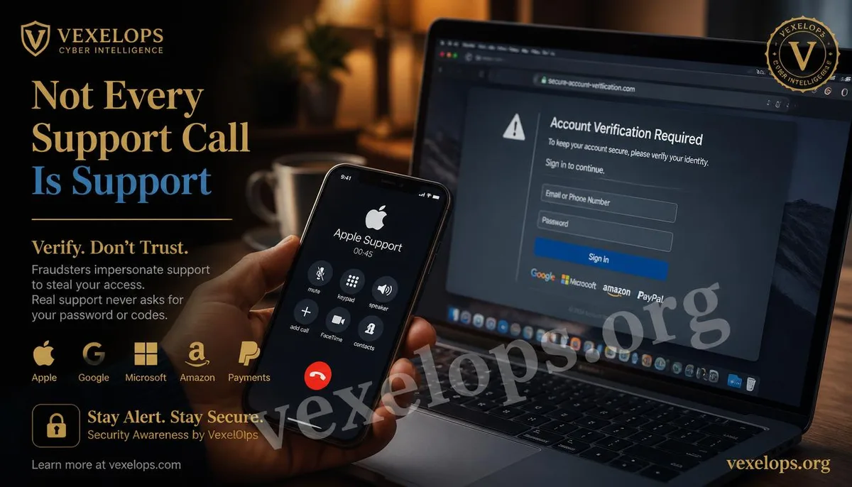 A realistic scene of a fake customer service using account anomalies and verification codes to induce actions from users.