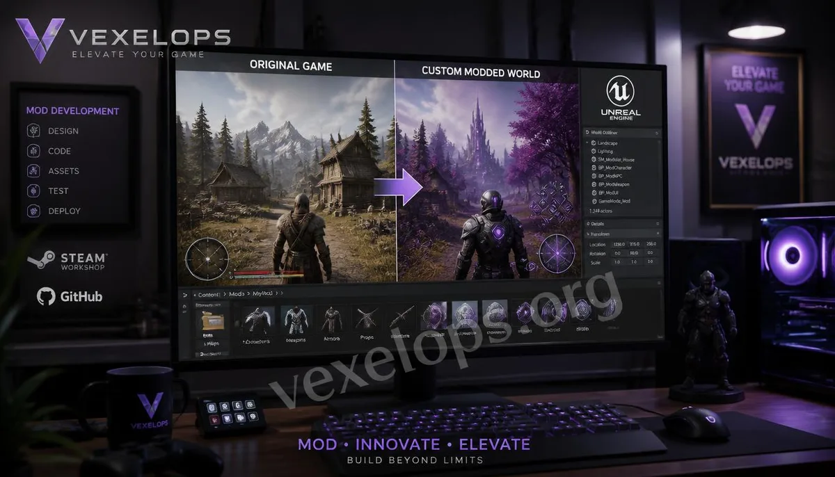 A realistic development scene where new characters and features are added to the original game content via a mod