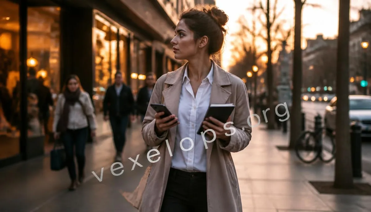 A user in an urban setting contemplating personal data and digital life with a phone.