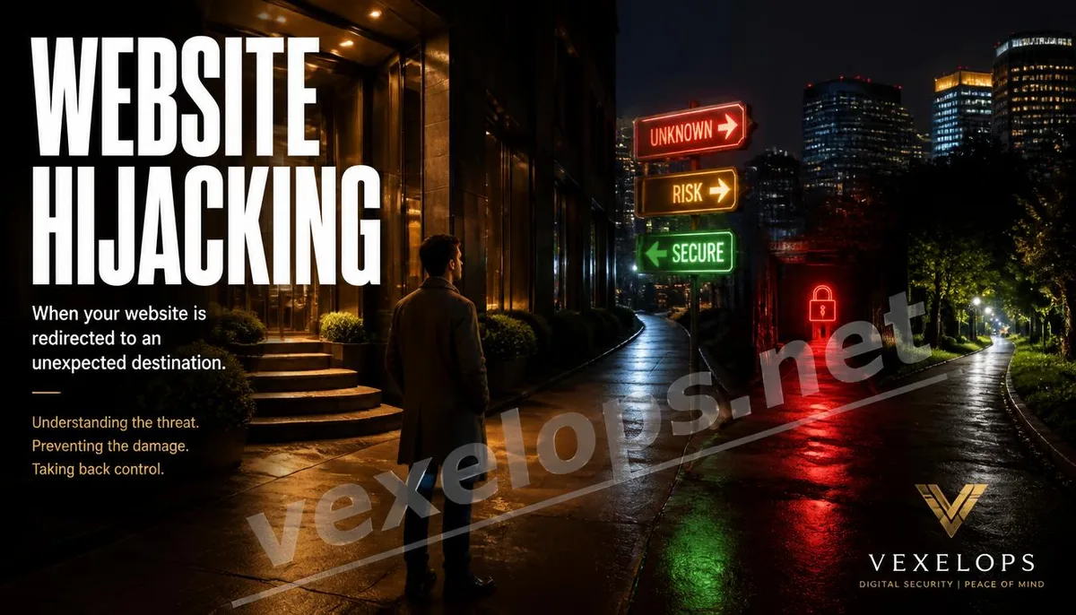 Concept scene of website abnormal redirects on city streets at night