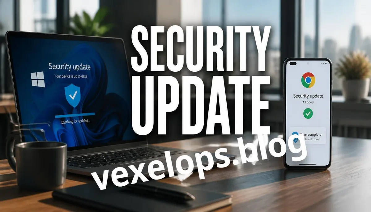 Users in a realistic scenario checking software security updates and patch information in an office environment