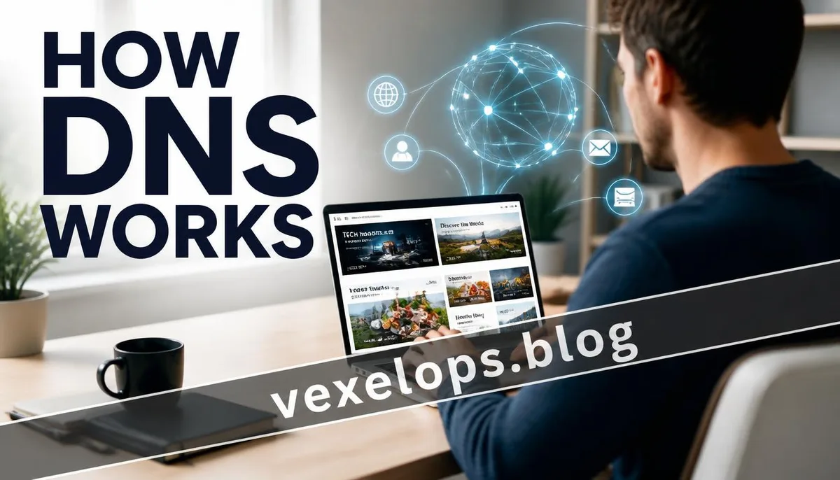 Concept of DNS domain resolution and website connection in everyday internet use.