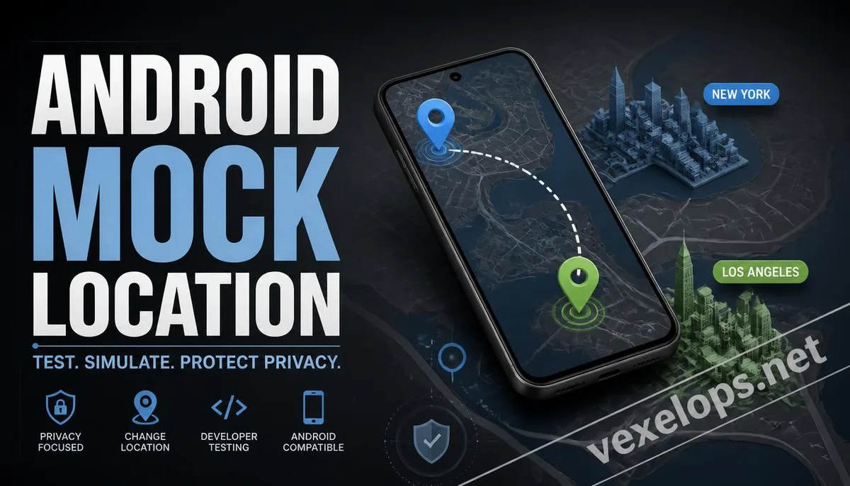 Concept of Android phones displaying different locations through simulated positioning